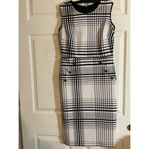 Enfocus Studio Womens Black White Plaid Button Accent Sheath Dress Size 6